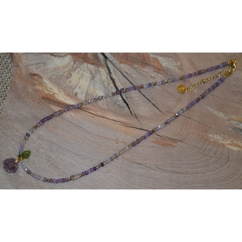 Naszyjnik handmade z fluorytem ametystem i cyrkonią